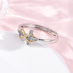 Латунные микропаве прозрачные кубические цирконии регулируемые кольца для женщин RJEW-S624-03PG