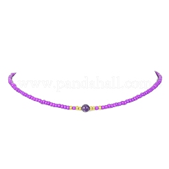 Collana con perline di semi di vetro e pietre preziose miste naturali e sintetiche con chiusura in acciaio inossidabile 304 per donna&nbsp;NJEW-JN04420