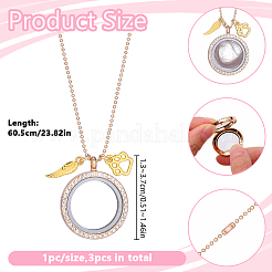 3 pz lega cristallo strass impronta zampa ala e vetro magnetico medaglione rotondo piatto ciondolo catena a sfere collane per le donne&nbsp;NJEW-DR00041