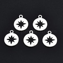 真鍮製チャーム  スターとフラットラウンド  ニッケルフリー  925銀メッキ  12x9.5x1mm  穴：1mm&nbsp;KK-T020-89S