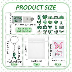 20 stücke psychische gesundheit awareness legierung emaille mit eisen schlüsselbund & broschen & organza geschenk taschen & papier karten sets&nbsp;SJEW-PH00005