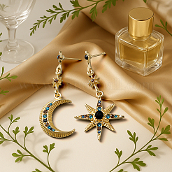 2 пара серег-гвоздиков с подвесками в виде луны и звезды&nbsp;EJEW-HY0001-33