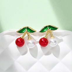 Серьги-гвоздики из вишневой латуни и АБС-пластика с жемчугом EJEW-U062-04B-01G