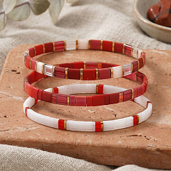 Handgefertigte Armbänder aus roten und weißen Glasperlen-Stretchfliesen&nbsp;MA5695
