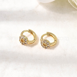 Плоские круглые серьги-кольца из латуни с микропаве из прозрачных кубических цирконий EJEW-H170-02G
