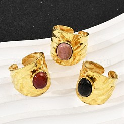 Кольца-манжеты из нержавеющей стали 316 с натуральными смешанными драгоценными камнями RJEW-Z098-01G-16