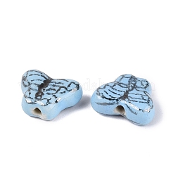 手描きの蝶の磁器ビーズ  ジュエリー作りに使うセラミックビーズ  ライトスカイブルー  13~15x17~18x6~8mm  穴：1.8~2mm&nbsp;PORC-Q006-05E