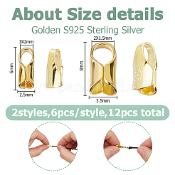12 pz 2 stili s925 estremità del cordino in argento sterling&nbsp;STER-HS0001-32A