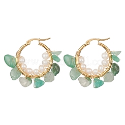 Серьги-кольца с кусочками натуральных камней и жемчугом EJEW-JE05290