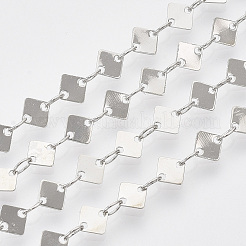 はんだ付けされた真鍮のリンクチェーン  スプールで  菱形  プラチナ  3.8x2.5x0.5mm  約39.37フィート（12m）/ロール&nbsp;CHC-T008-02P