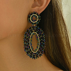 Длинные винтажные серьги-гвоздики из нержавеющей стали 201 в форме богемского овала&nbsp;HB4853-2