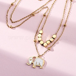 Двухслойные ожерелья из нержавеющей стали 304 с подвеской в виде слона из натуральной белой ракушки NJEW-R026-06G