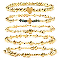 5 bracciale elastico in ottone e perline turchesi africane naturali (diaspro) per donna&nbsp;BK1359-9