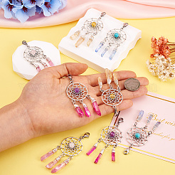 8 шт. 4-цветная плетеная сетка из сплава с подвесками из драгоценных камней&nbsp;HJEW-TA0001-30