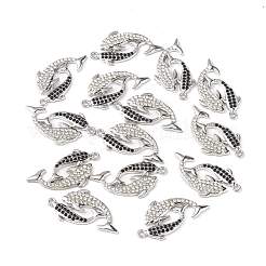 合金ラインストーンペンダント  魚のチャーム  カドミウムフリー＆鉛フリー  プラチナ  42x23x3mm  穴：2.5mm&nbsp;PALLOY-M206-15P