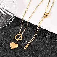 Ожерелья-лариаты с подвеской в форме сердца из нержавеющей стали 304 для женщин&nbsp;NJEW-A064-05G