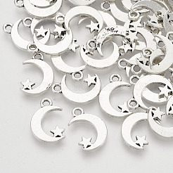 合金のチベット風チャーム  ムーン  カドミウムフリー＆鉛フリー  アンティークシルバー  17x11.5x1.5mm  穴：1.8mm  約640個/1000g&nbsp;TIBEP-S319-010AS-RS