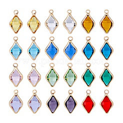 24 шт. 12-х цветные подвески из латуни и редкоземельного ромбовидного стекла&nbsp;KK-PH0013-32