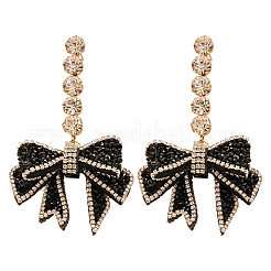Серьги-гвоздики с бантом из латуни и стразами&nbsp;FS-WGF8F1F-01