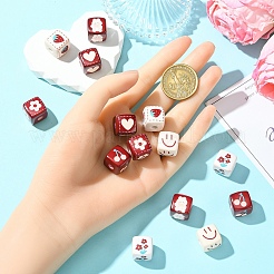 14 шт. 7 вида непрозрачных акриловых бусин с принтом&nbsp;MACR-YW0004-13