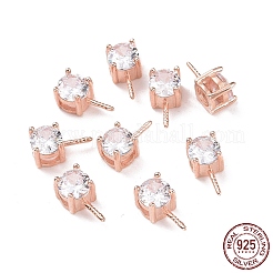 スターリングシルバーペグベイル925個  キュービックジルコニア付き  正方形  ローズゴールド  透明  9x4x4.5mm  穴：2.5x1.5mm  ピン：0.6mm&nbsp;STER-D035-47RG-10