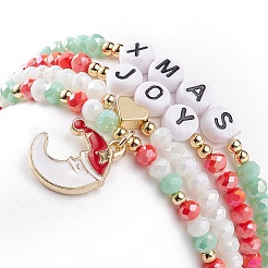 4 Stück 4 Stil Glasstretch-Armbänder mit Wort-Weihnachtsfreude-Acrylperlen&nbsp;BJEW-TA00126