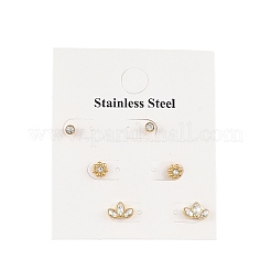 3 par de pendientes de botón de acero inoxidable 304 y rhinestone de cristal para mujer&nbsp;EJEW-G470-01G