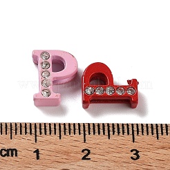 ラインストーンスライドレターチャーム  合金の最初の文字ビーズ  スプレー塗装  文字.p  P：11.5x9.5x4.5mm  穴：1.5x8mm&nbsp;RB-TAC0002-01P