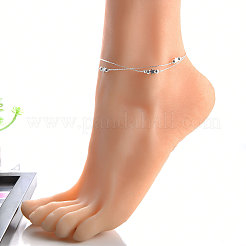 女性用ラウンドスター合金二重層アンクレット  プラチナ  8-1/4インチ（210mm）&nbsp;WGBB7C7-02