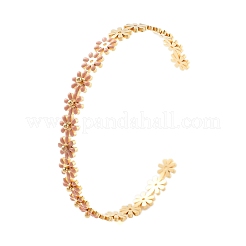 Браслеты-манжеты из нержавеющей стали 304 с эмалью в виде цветка для женщин BJEW-S152-01G-03