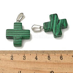 合成マラカイトペンダント  ステンレススチールカラーメッキ201ステンレススチールスナップオンベイル付き  クロス  23~24x20x6mm  穴：7x4.5mm&nbsp;G-Z067-06P-06