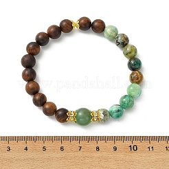 Natürliche afrikanische Padauk-Holz- und grüne Jaspisperlen-Stretcharmbänder für Damen&nbsp;BJEW-JB14100-02
