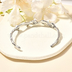 女性用304ステンレススチールカフバングル  プラスチックパール付き  プラチナ  3/8インチ（0.95cm）  内径：1-3/4インチ（4.6cm）&nbsp;BJEW-U021-04P
