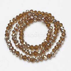 電気メッキガラスビーズセット  半分メッキ  虹メッキ  多面カット  ロンデル  ダークチソウ  4x3mm  穴：0.4mm  約109~113個/連  38~39cm&nbsp;EGLA-A034-T4mm-K09