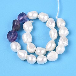 Натуральные аметистовые самородки и нити бусин из натурального культивированного пресноводного жемчуга PEAR-N023-01A-07