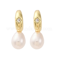 Серьги-гвоздики из натурального жемчуга в форме капли из латуни EJEW-Q043-02G