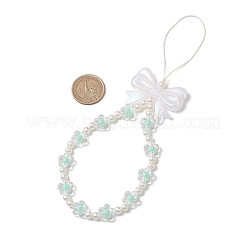 アクリル携帯ストラップ  プラスチック製のビーズと  蝶結び  花  アクアマリン  217mm&nbsp;HJEW-JM03325-01