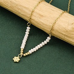 Ionenplattierung (IP) 304 Edelstahl & Glas Blumenanhänger Halsketten für Frauen&nbsp;NJEW-K255-34G-01