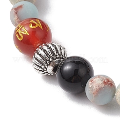 Эластичные браслеты из натурального окрашенного натурального агата и синтетической аква-терра-яшмы диаметром 8 мм BJEW-JB10598