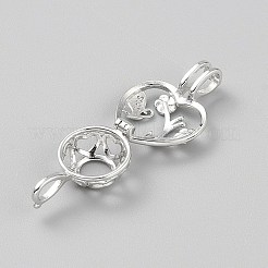 Pendentif cage à perle en forme de cœur en argent sterling plaqué rhodium&nbsp;STER-WH0061-53P