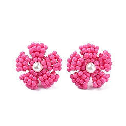 Boucles d'oreilles à tige en perles de verre marguerite&nbsp;EJEW-MZ00334-03