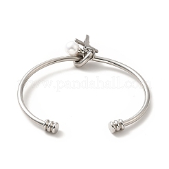 Bracciale aperto con perle acriliche e ciondoli incrociati&nbsp;BJEW-P283-01P