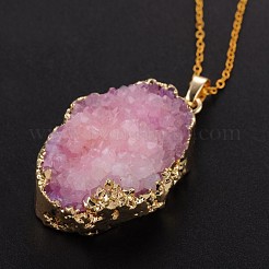 Моде дизайн латунные естественно druzy агат кулон ожерелье NJEW-JN01138