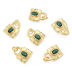 ガラスチャーム  丸カンと真鍮のパーツ  18KGP本金メッキ  ニッケルフリー  ロック  グリーン  15x12x3mm  穴：3mm&nbsp;KK-N233-427