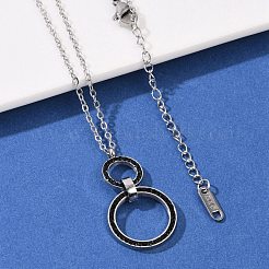 Ожерелья с подвесками из двойных колец из нержавеющей стали 304 с блестящими стразами&nbsp;NJEW-V001-04P
