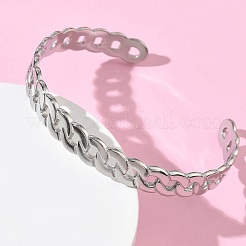 304ステンレススチール製カフバングル  女性用カーブチェーンバングル  ステンレス鋼色  内径：2.38x2.09インチ（6.05x5.3cm）&nbsp;BJEW-A160-03P