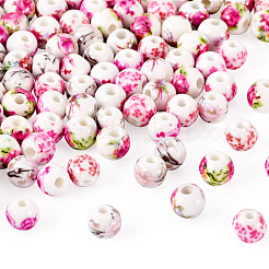 100 pièce 5 styles de perles en céramique de porcelaine imprimées de fleurs faites à la main&nbsp;PORC-TA0001-42A