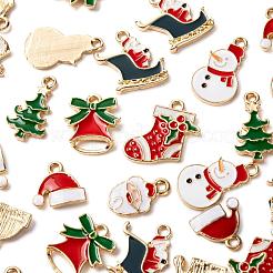 42本7スタイルアロイエナメルペンダント  クリスマステーマ  ベル＆ファーザークリスマススレッジ＆スノーマン＆クリスマスソックス＆サンタクロース＆帽子＆クリスマスツリー  ゴールドカラー  ミックスカラー  6個/スタイル&nbsp;ENAM-LS0001-35