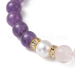 Эластичные браслеты из натуральных бусин розового кварца и аметиста для женщин&nbsp;BJEW-JB13193-01