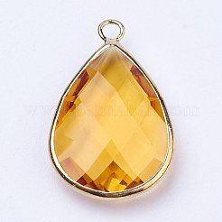 Золотые тона латунные стеклянные подвески слезинки&nbsp;LS-GLAA-M006-A-20G
